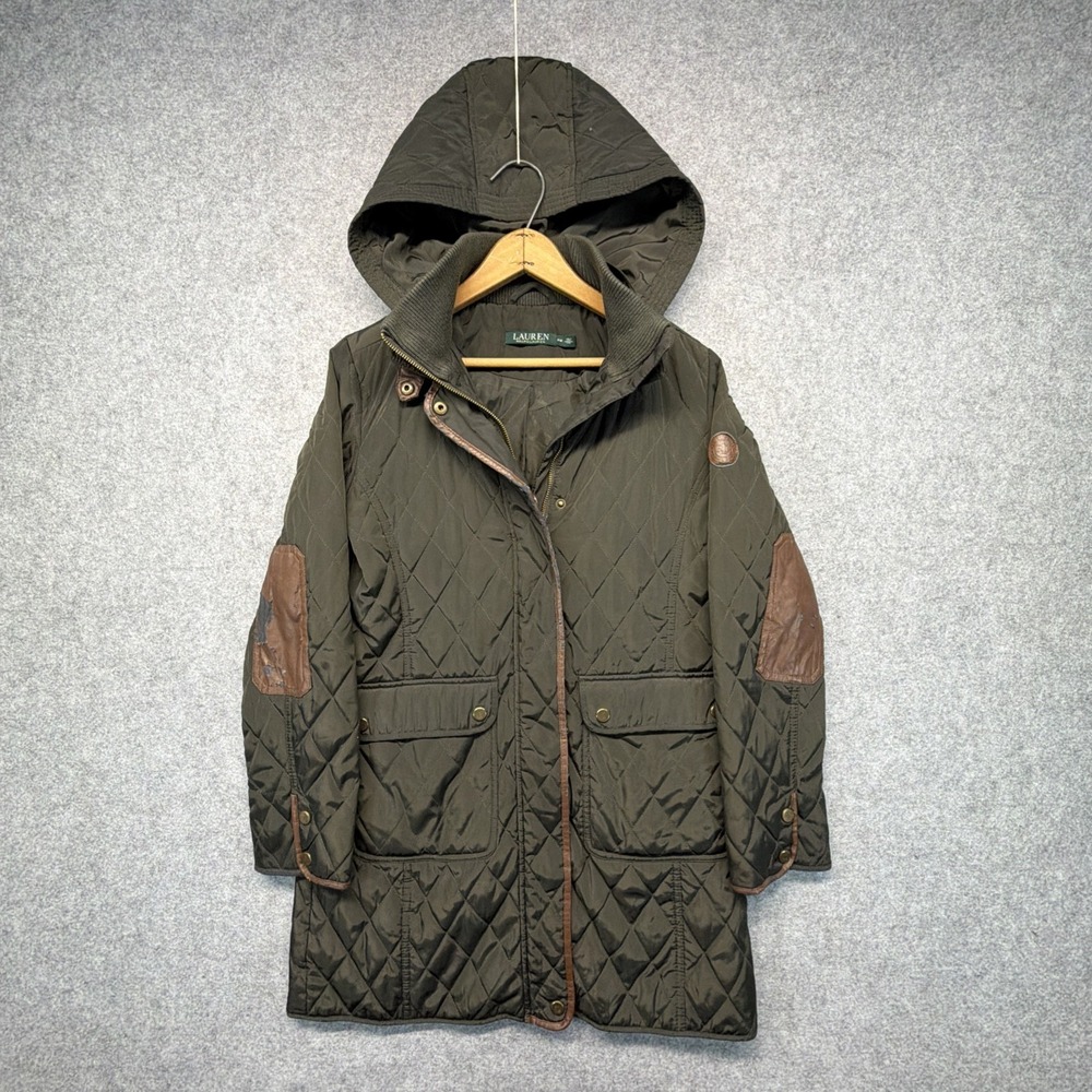 Laurenโ Ralph Lauren Quilted Hooded Parka Jacket Woman's Petite Medium Green